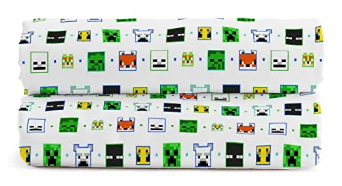 Jay Franco Minecraft Creative Mode Spannbettlaken für Doppelbett, 100 % Baumwolle, 2 Stück
