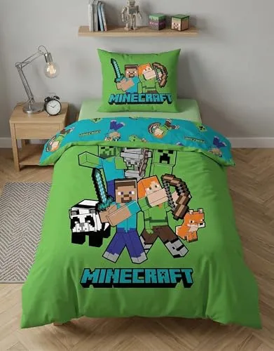 Minecraft Classic Crew Kinderbettwäsche 140x200 + Kissenbezug 65x65 Grün