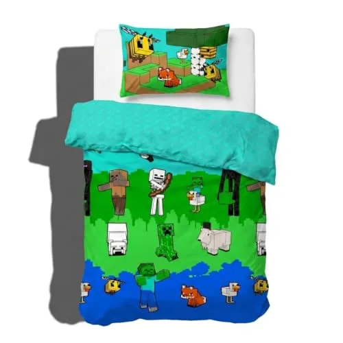 Minecraft Creative Mode Kinder Bettwäsche-Set 100% Baumwolle, Mehrfarbig