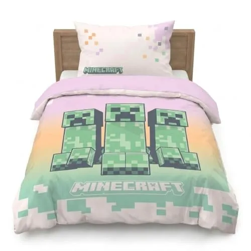 Minecraft Creeper Videospiel Kinder Bettwäsche-Set 100% Baumwolle, Rosa