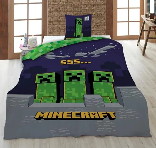 Minecraft Creeper Wende Bettwäsche Set 2 TLG. 135 x 200 cm 80 x 80cm