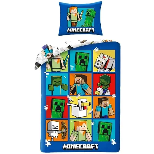 Minecraft Creepers Kinderbettwäsche 140x200 + Kissenbezug 70x90