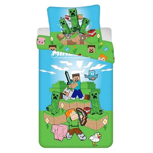 Minecraft Gamer Wende Bettwäsche Bettbezug Set Creeper für 135/140x200 cm
