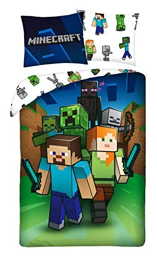 Minecraft Kinderbettwäsche 140x200 + Kissenbezug 70x90 100% Baumwolle Junge