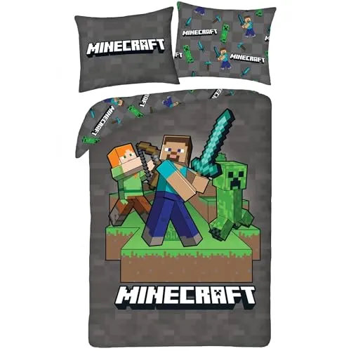 Minecraft Kinderbettwäsche 140x200 + Kissenbezug Mikrofaser Steve Alex