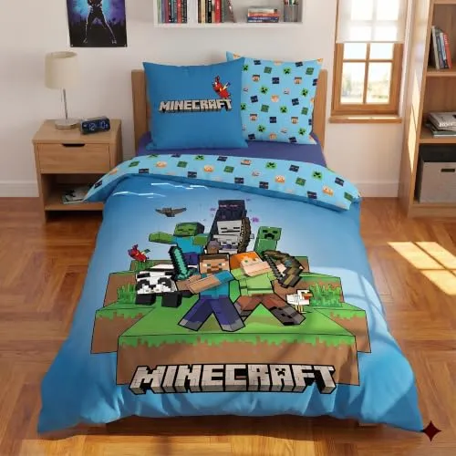 Minecraft Bettwäsche 135x200 + 80x80 – Wendebettwäsche für Jungen