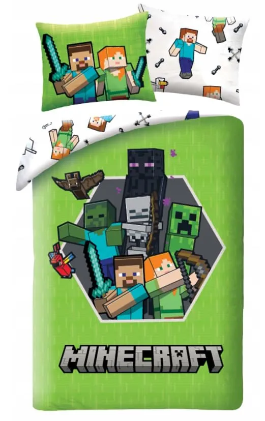 Minecraft Pixelwelt Kinderbettwäsche 140x200 + Kissenbezug 70x90 Mikrofaser