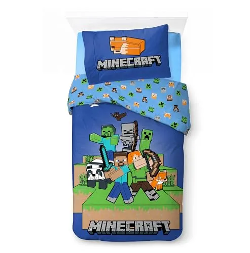 Minecraft Ready to Survive Kinderbettwäsche 140x200 + Kissenbezug Blau