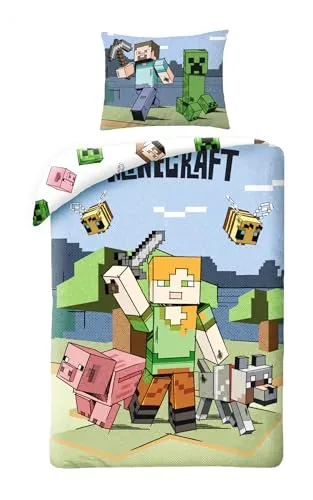 Minecraft Steve Alex Creeper Kinderbettwäsche 140x200 + Kissenbezug