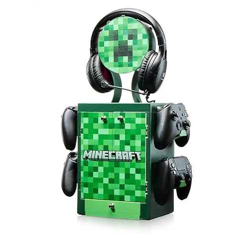 Numskull Offizieller Minecraft Creeper Gaming-Schrank Controller-Halter & Headset-Ständer für PS5, Xbox Series X|S und Nintendo Switch