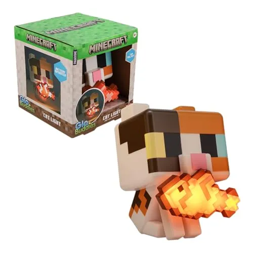 Paladone Minecraft Cat GloBuddies Light, 15 cm, Tap-to-On, mit leuchtendem Fisch